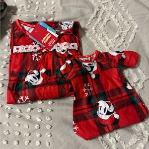 NWT, girls and dolls Mickey Mouse Red Plaid Holiday Pajama Set, size 6